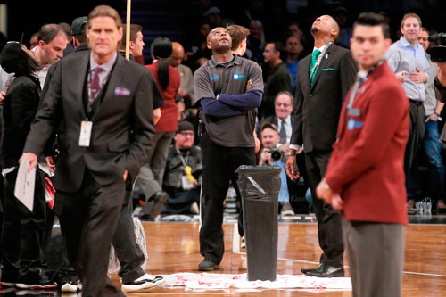 Rain delay as Barclays Center springs a leak