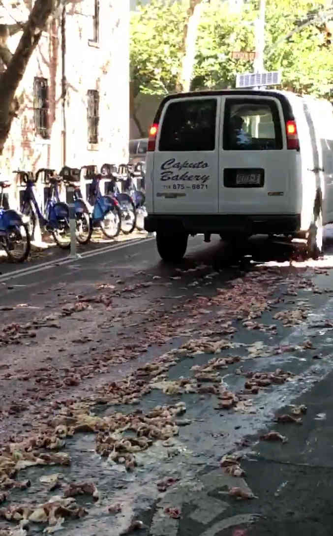 A fowl scene: Raw chicken flesh spilled on Boerum Hill street