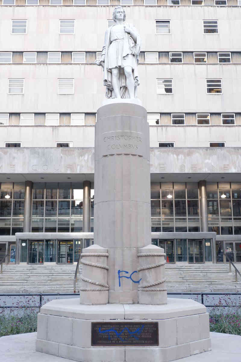 Downtown Brooklyn Columbus statue defaced