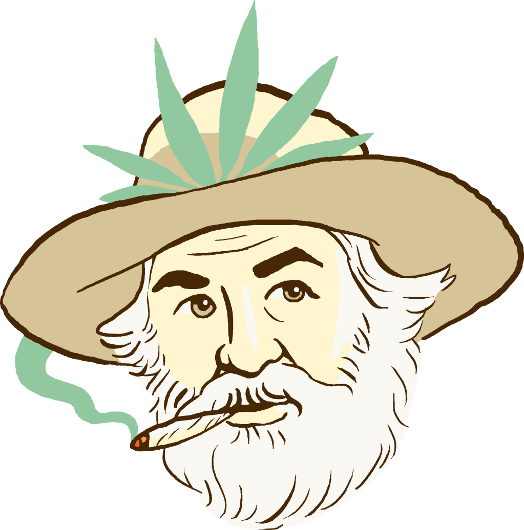 This is a cartoon version of Walt Whitman, smoking.