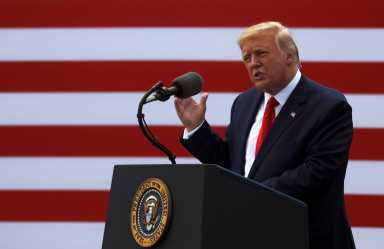 U.S. President Trump delivers speech at the USS Battleship North Carolina in Wilmington, North Carolina
