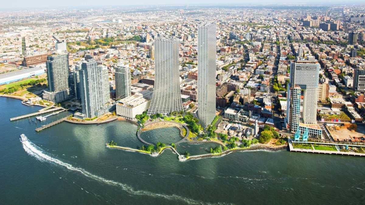 Rendering of two high rises at River Ring