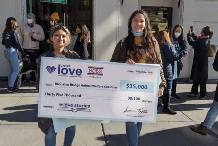 brooklyn bridge animal welfare coalition with their petco love grant check