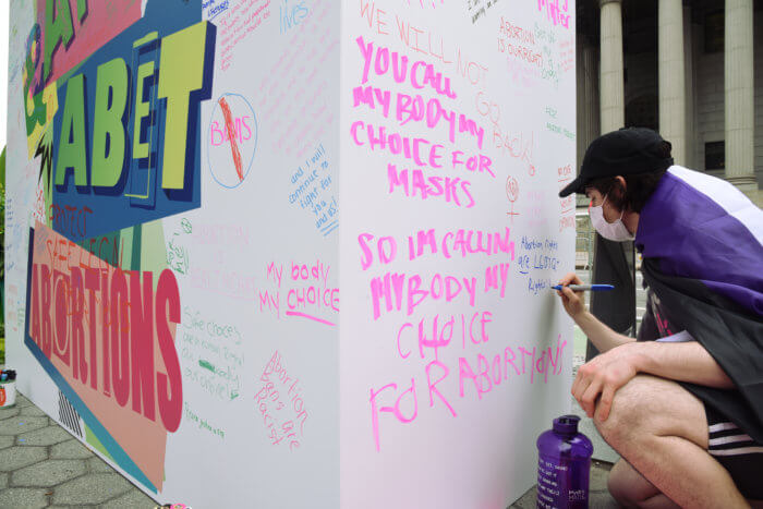 mural at abortion rally