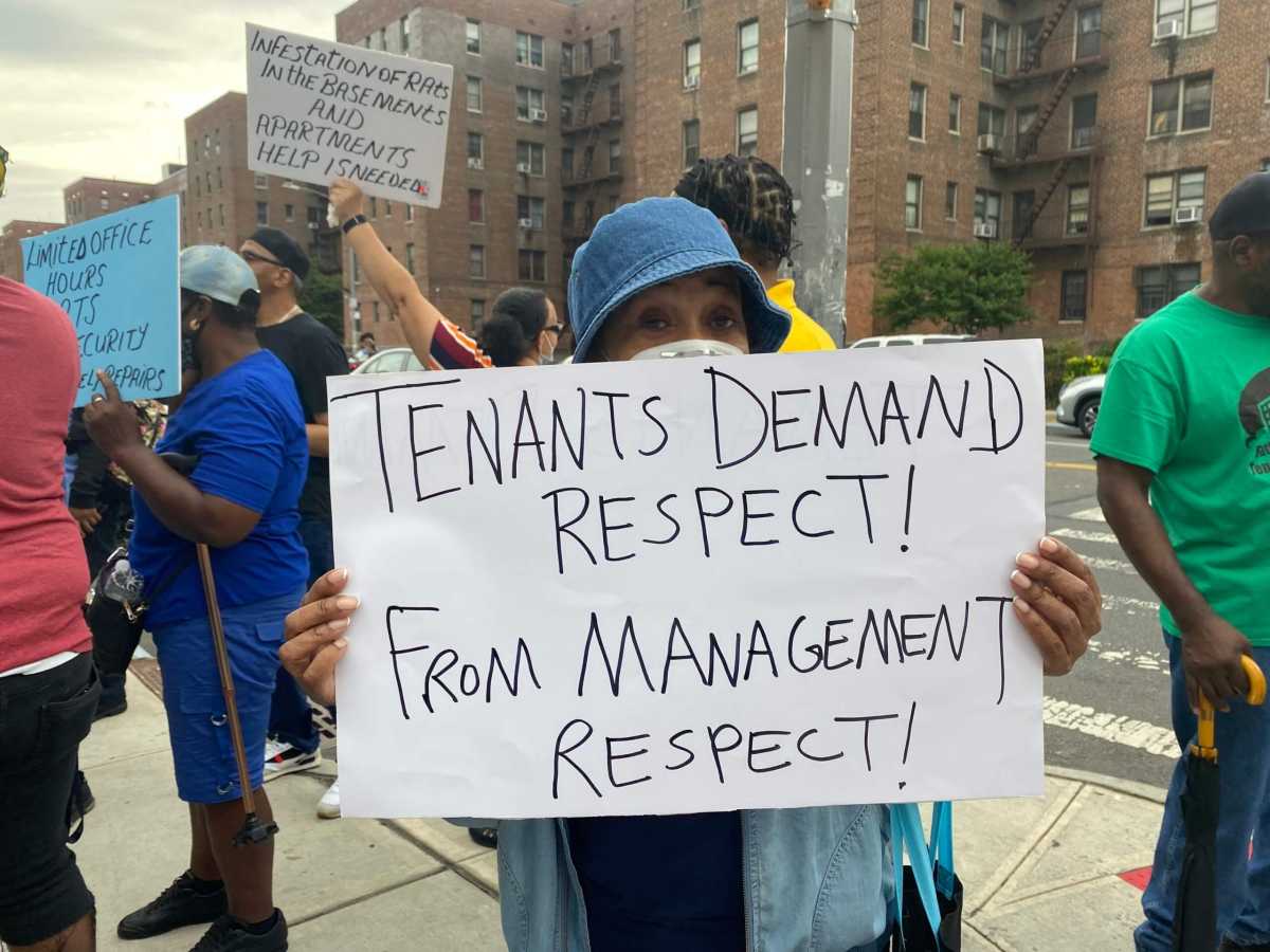 Flatbush Garden Tenant attends protest for unfair treatment from management