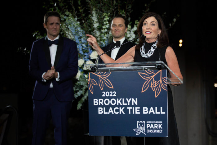 kathy hochul at brooklyn bridge park conservancy ball