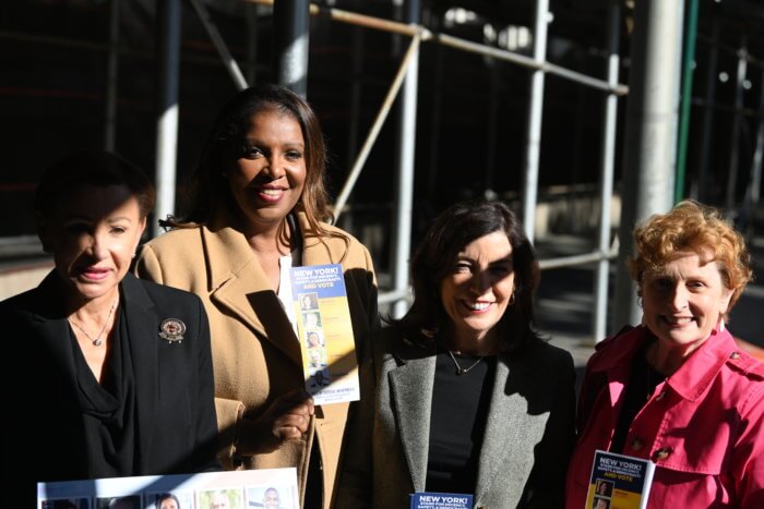 kathy hochul and letitia james pose for a photo