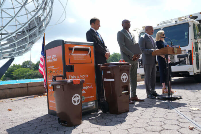 adams with compost bins for pilot program