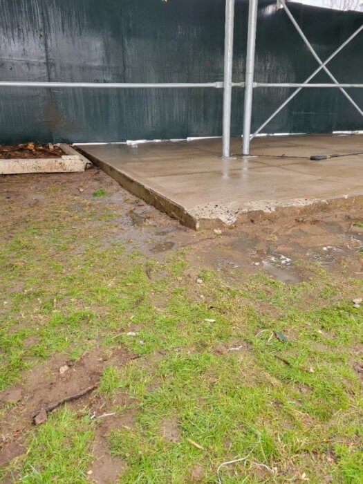 New 'safety' scaffolding installed inside the community garden.