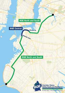Rendering of design proposal for NYCDOT's new plans for BQE corridor vision.
