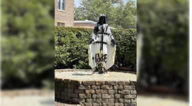 vandalized mary statue