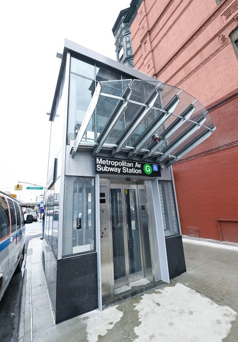 an elevator at street level