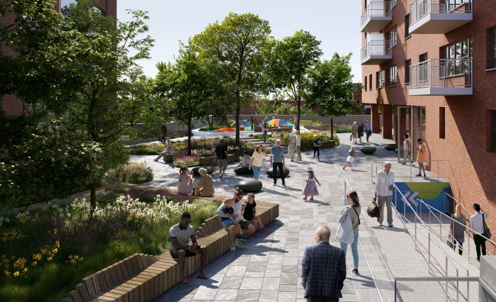Plans for the affordable housing unit include a family-friendly green space.
