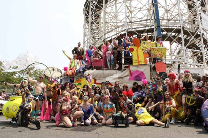mermaids posing at mermaid parade in coney island