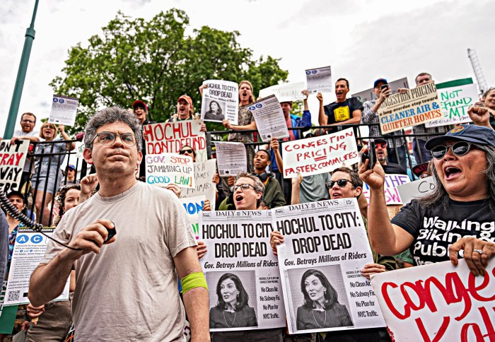 lincoln restler with crowd at congestion pricing protest