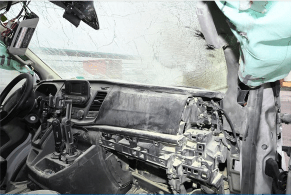 The interior of the verizon van that was blown up