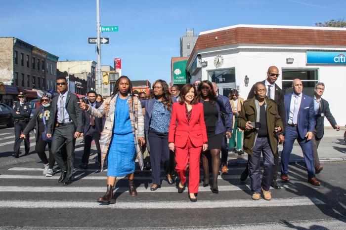 Hochul and other elected officials walked down a few blocks of Nostrand Ave., meeting shoppers along the way.