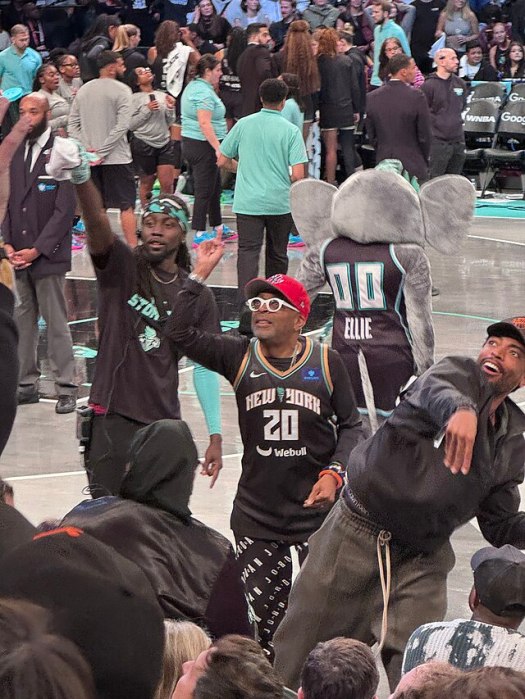 Spike Lee does the T-shirt Toss at the Liberty vs Aces WNBA Semifinals game on Sept. 29.