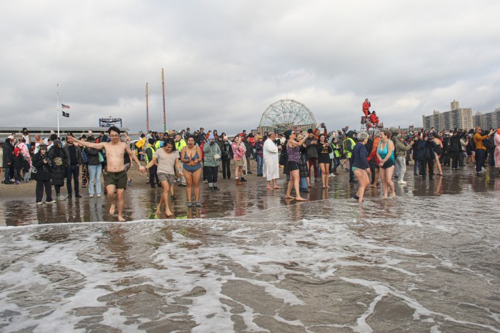 people lined up for coney island polar bear plunge