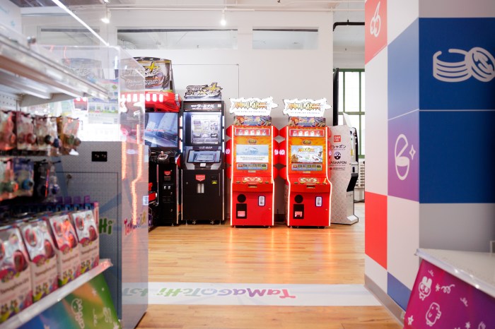 The arcade section of the store features multiple coin-operated arcade games