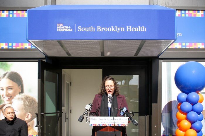 health + hospitals south brooklyn health CEO speaking outside community health center