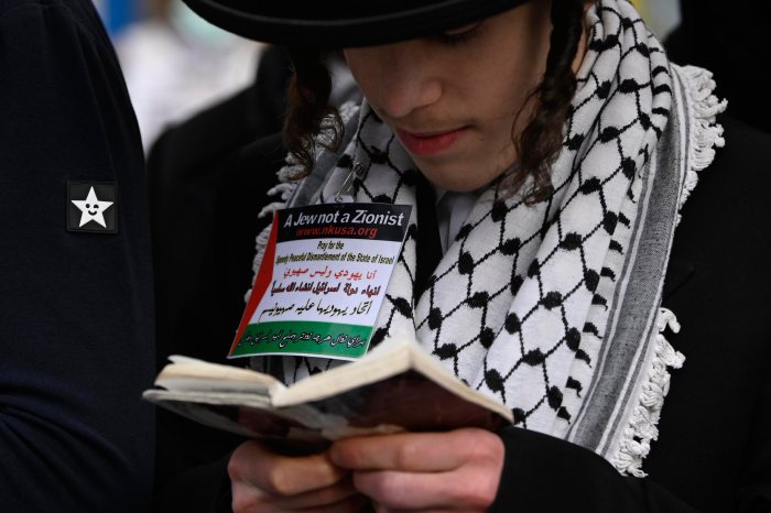 man at bay ridge palestine protest