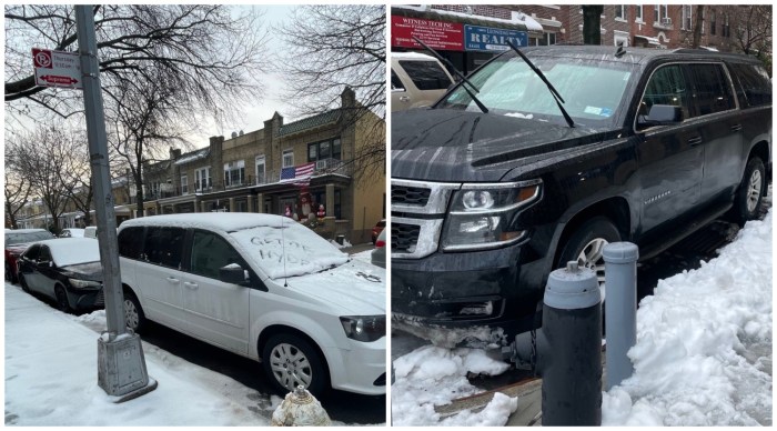 The FDNY shared images of the vehicles blocking hydrants on Sunday, urging New Yorkers not to park in front them